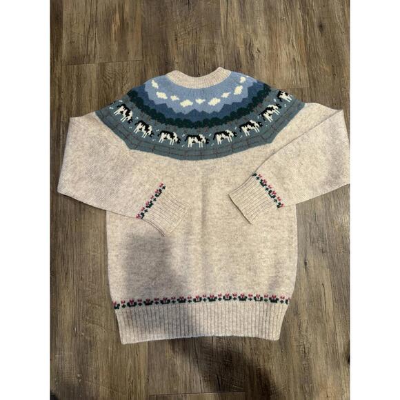 VINTAGE Orvis Fair Isle Cow Sweater Adult Sz Sm/M Tan Shetland Wool Farm Clouds - Picture 5 of 9